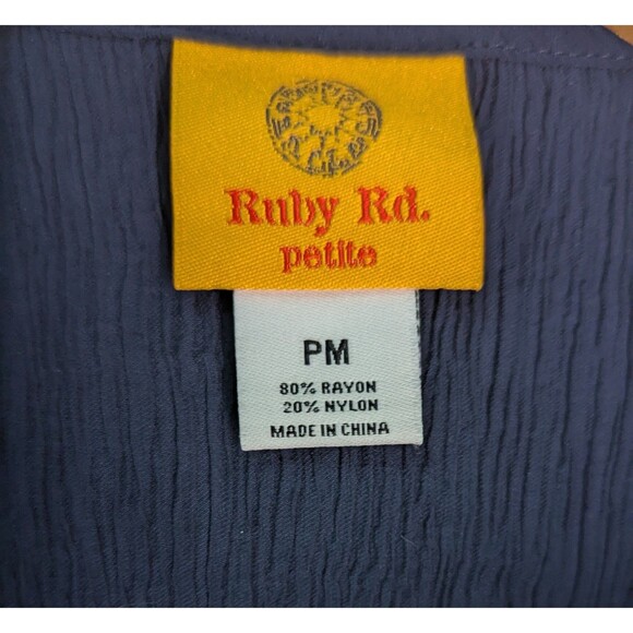 Ruby Rd Women's Size Petite Medium M Blue 3/4 Sleeve V-Neck Top Blouse (927) - Picture 3 of 3
